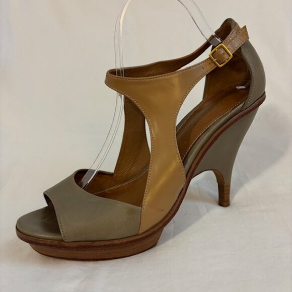 Leifsdottir Two Tone Taupe/Tan Platform All Leather Sandals Women's Size 10.5/41 - Picture 1 of 13